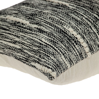 18" Beige and Black Striped Cotton Throw Pillow