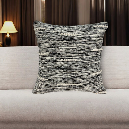 18" Beige and Black Striped Cotton Throw Pillow