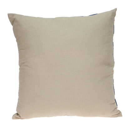 22" Beige and Blue Abstract Cotton Throw Pillow With Embroidery