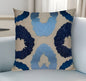 22" Beige and Blue Abstract Cotton Throw Pillow With Embroidery