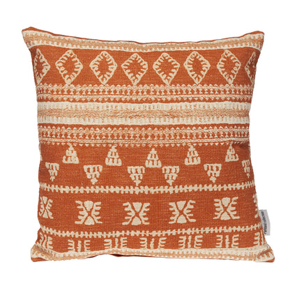 18" X 18" Orange and Ivory Southwestern Cotton Throw Pillow