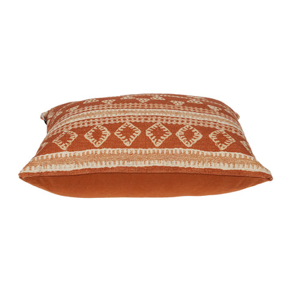 18" X 18" Orange and Ivory Southwestern Cotton Throw Pillow