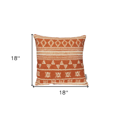 18" X 18" Orange and Ivory Southwestern Cotton Throw Pillow