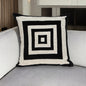 18" Beige and Black Geometric Cotton Blend Throw Pillow with Embroidery and Applique