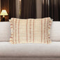 14" X 20" Beige and Pink Striped Cotton Throw Pillow With Fringe