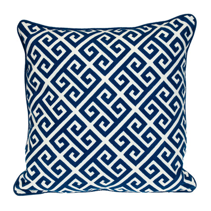 20" Blue Greek Key Cotton Throw Pillow