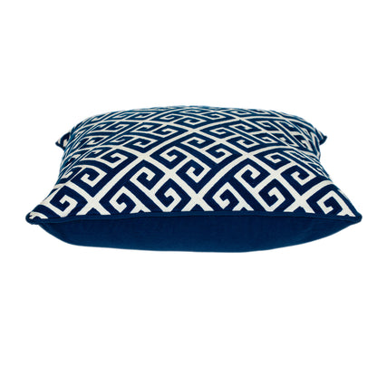 20" Blue Greek Key Cotton Throw Pillow