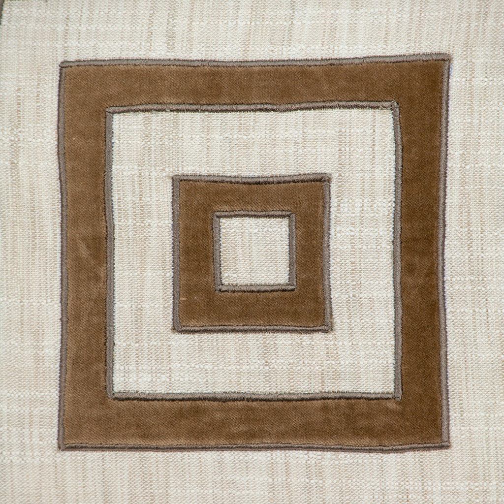 18" Beige and Brown Geometric Cotton Blend Throw Pillow with Embroidery and Applique