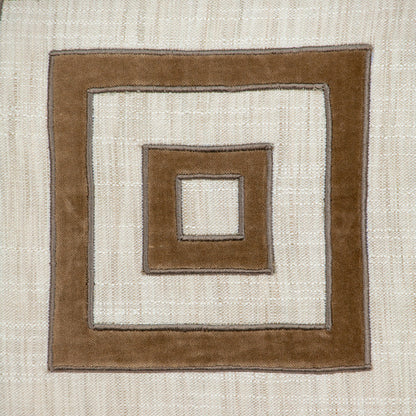 18" Beige and Brown Geometric Cotton Blend Throw Pillow with Embroidery and Applique