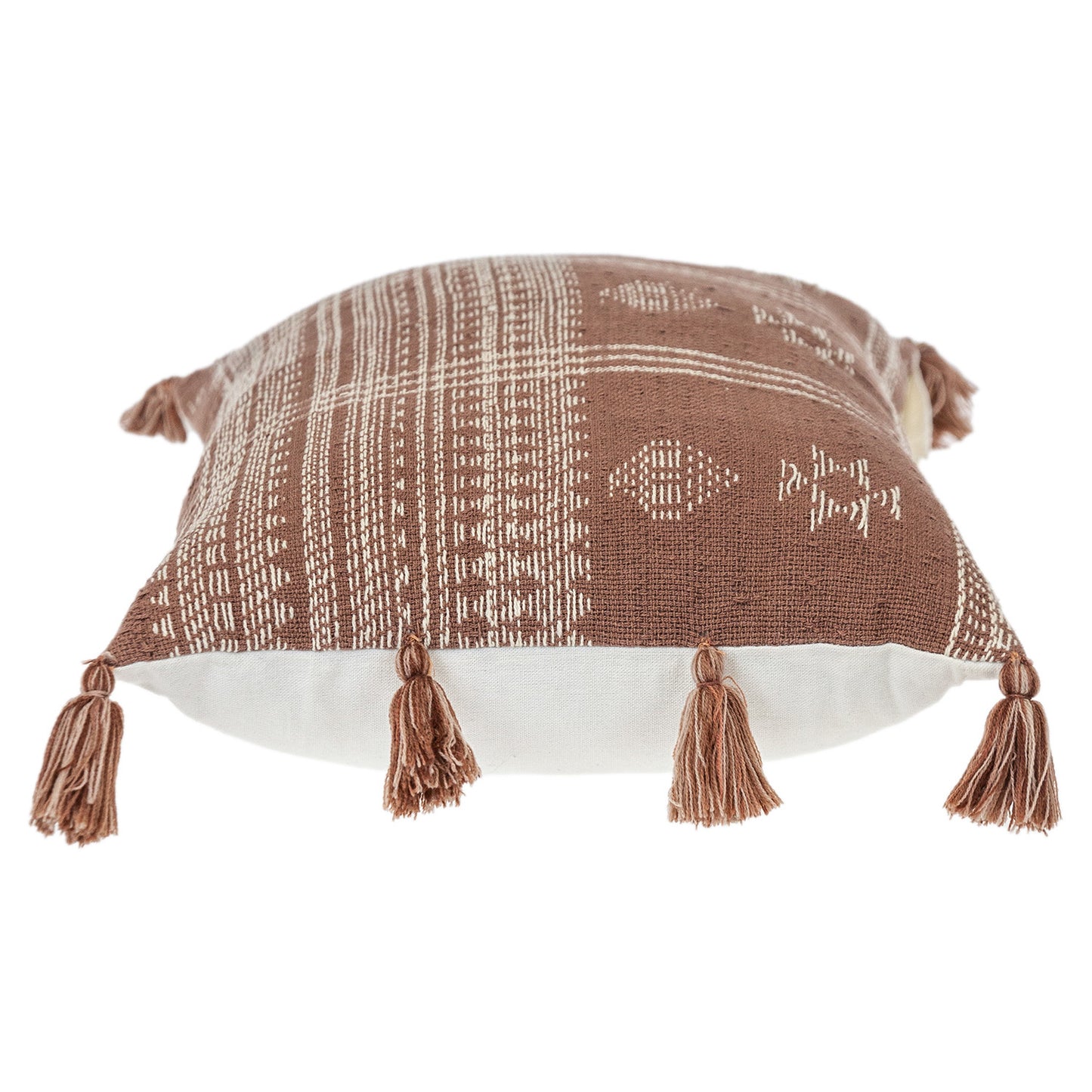 14" X 20" Beige and Brown Southwestern Cotton Throw Pillow With Tassels