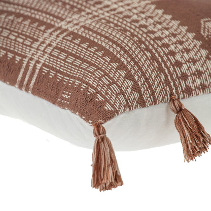 14" X 20" Beige and Brown Southwestern Cotton Throw Pillow With Tassels