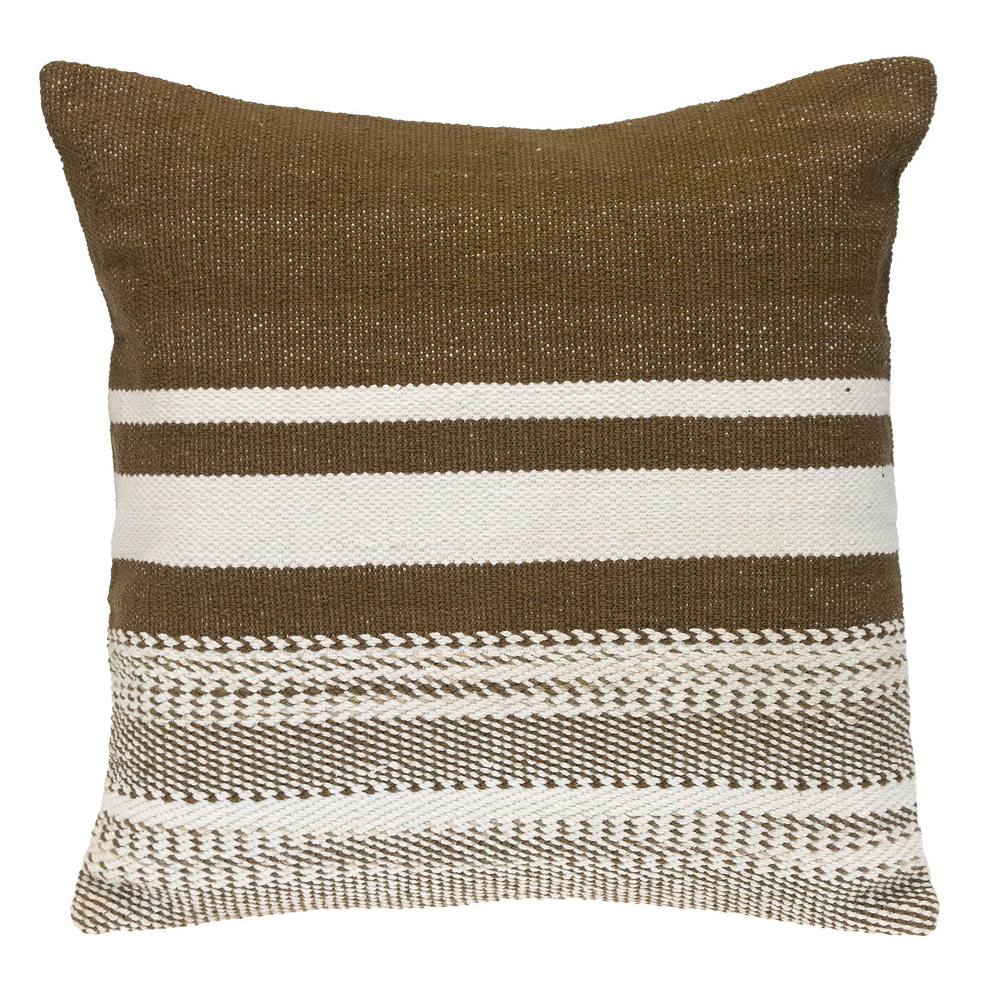 18" Brown and White Striped Cotton Throw Pillow