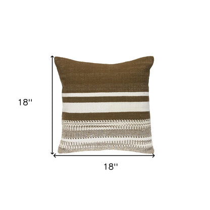 18" Brown and White Striped Cotton Throw Pillow