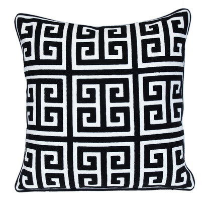 20" Black and White Interlocking Cotton Throw Pillow