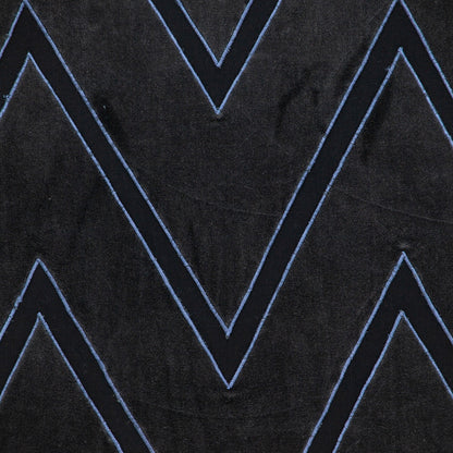 22" Black and Blue Zigzag Cotton Throw Pillow with Embroidery and Applique