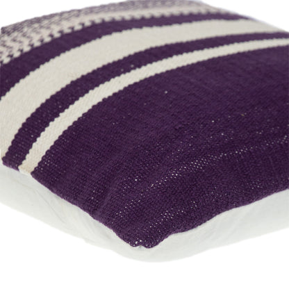 18" Purple and White Striped Cotton Throw Pillow