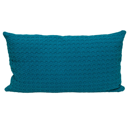 14" X 26" Teal Cotton Lumbar Throw Pillow With Texture