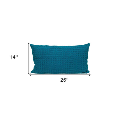 14" X 26" Teal Cotton Lumbar Throw Pillow With Texture