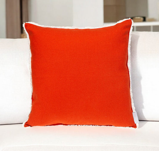 16" Orange Cotton Throw Pillow With Fringe