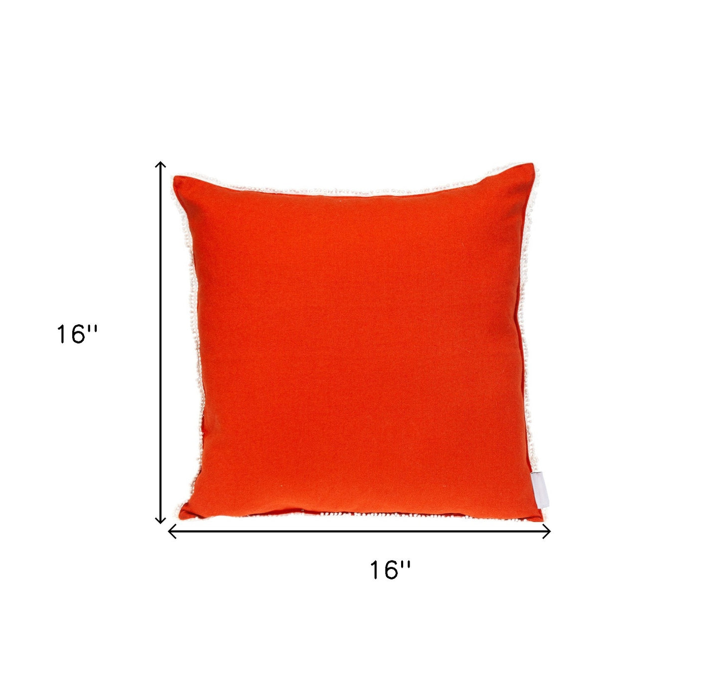 16" Orange Cotton Throw Pillow With Fringe