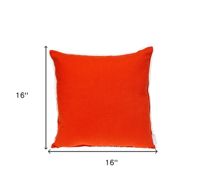 16" Orange Cotton Throw Pillow With Fringe