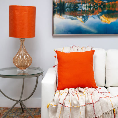 16" Orange Cotton Throw Pillow With Fringe