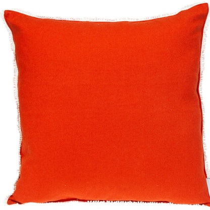 16" Orange Cotton Throw Pillow With Fringe