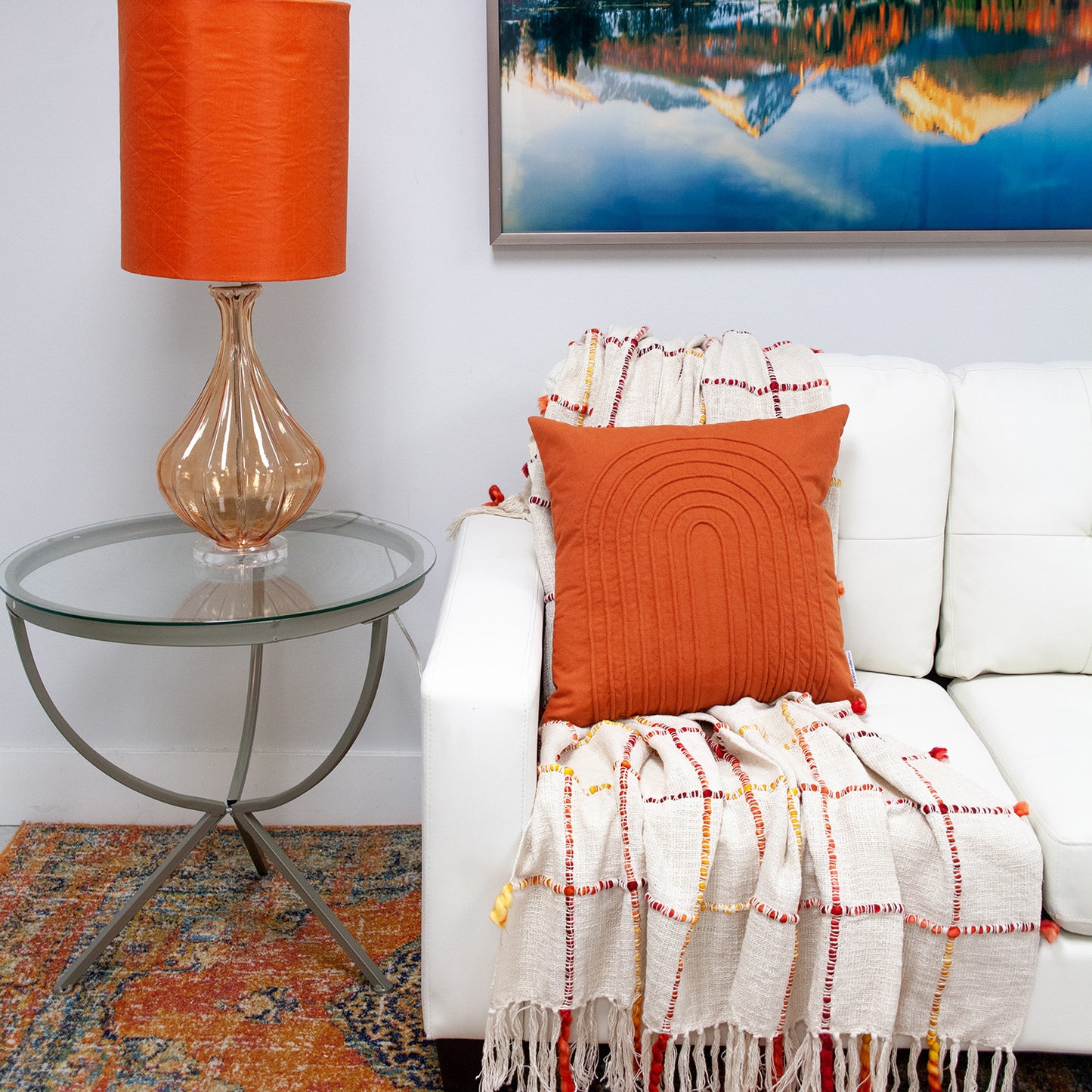 18" Orange Geometric Cotton Throw Pillow