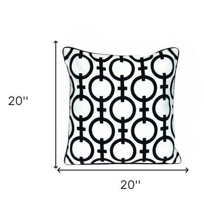 20" Black and White Geometric Cotton Throw Pillow