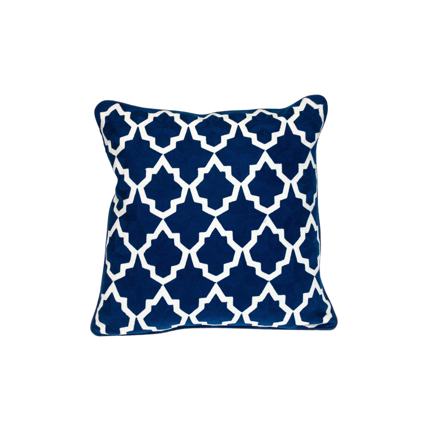 20" Blue and White Geometric Cotton Throw Pillow