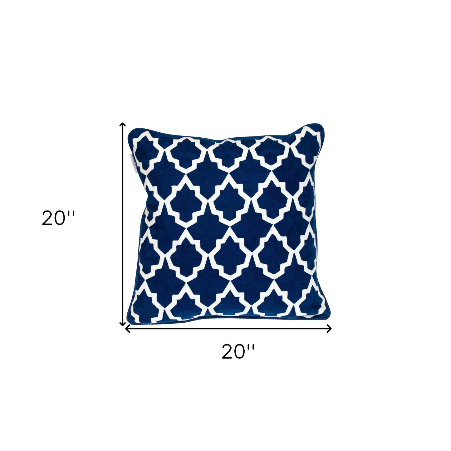 20" Blue and White Geometric Cotton Throw Pillow