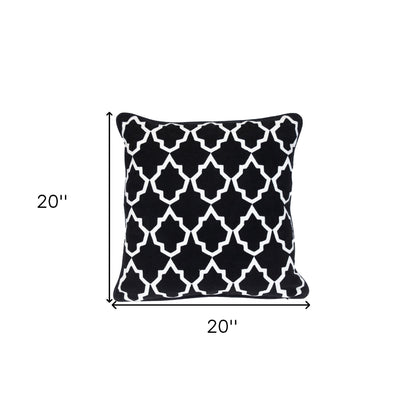 20" Black and White Geometric Cotton Throw Pillow