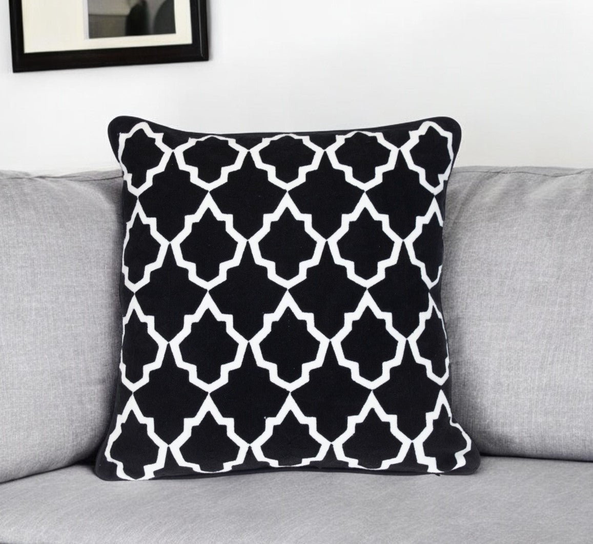 20" Black and White Geometric Cotton Throw Pillow