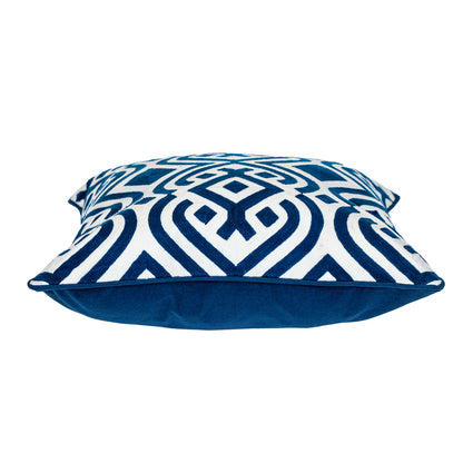 20" Blue and White Geometric Cotton Throw Pillow