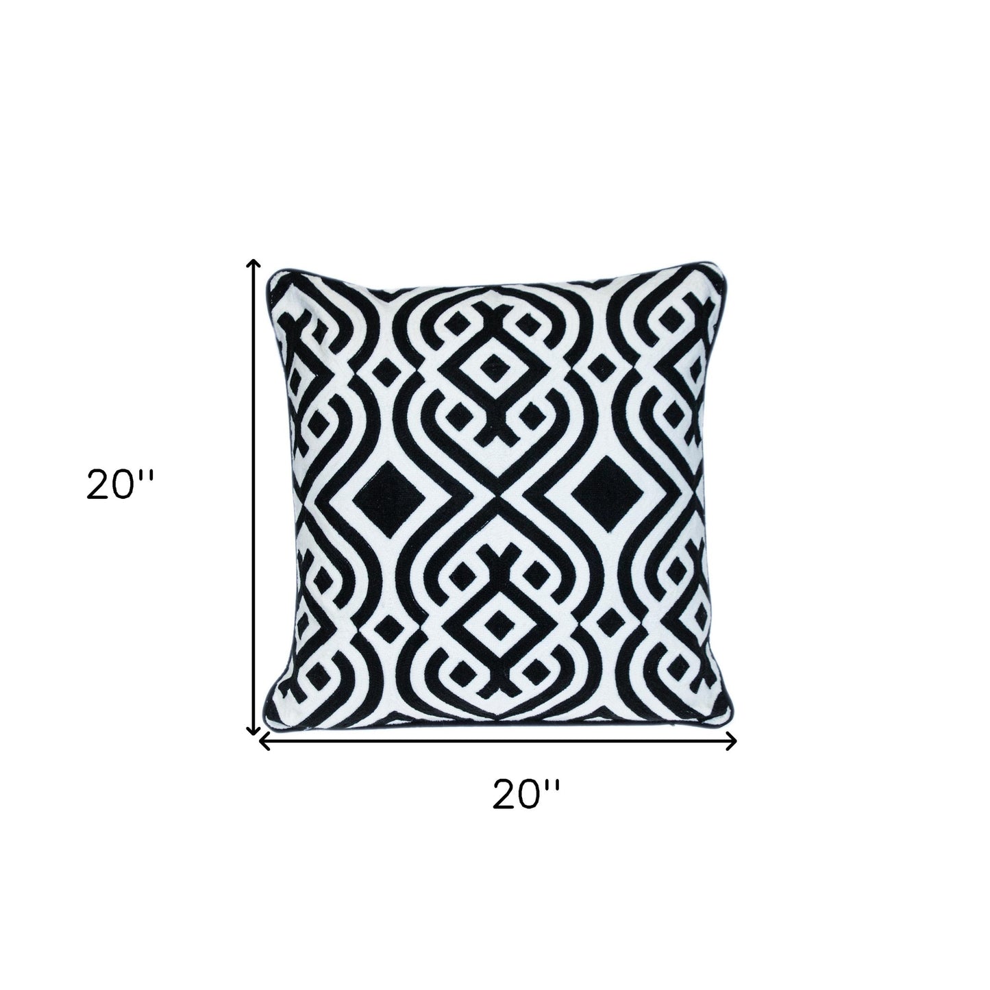 20" Black and White Geometric Cotton Throw Pillow