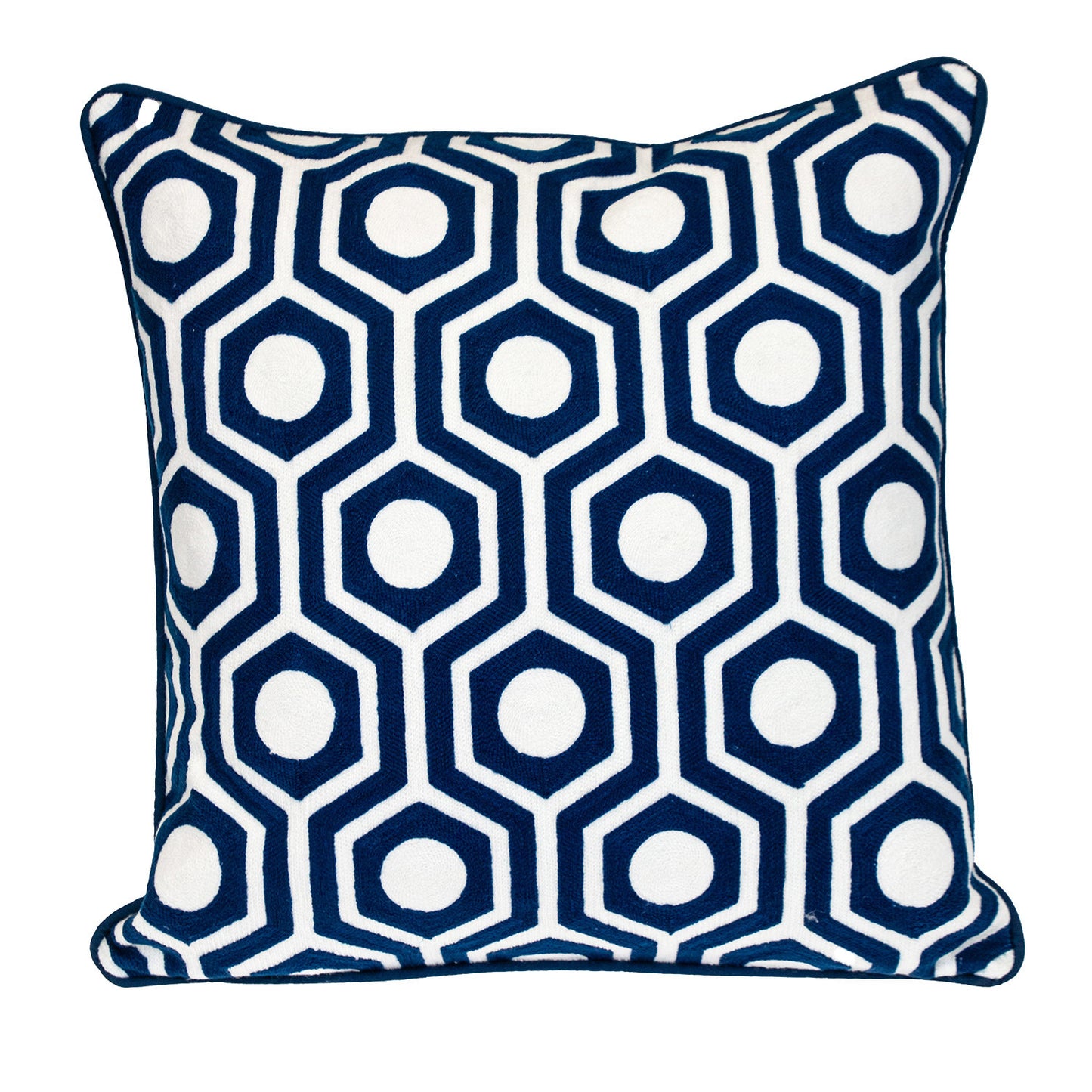 20" X 20" Blue Geometric Cotton Zippered Pillow