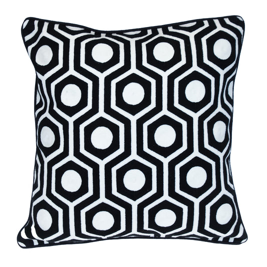 20" Black and White Geometric Cotton Throw Pillow