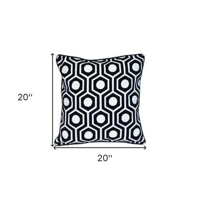 20" Black and White Geometric Cotton Throw Pillow