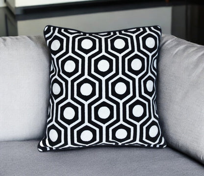 20" Black and White Geometric Cotton Throw Pillow