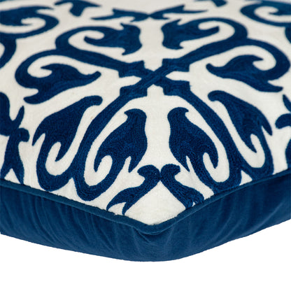 20" Blue and White Geometric Cotton Throw Pillow