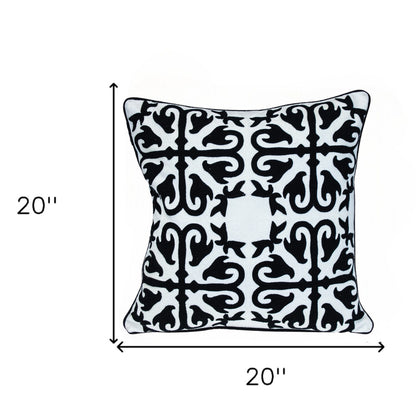 20" Black and White Geometric Cotton Throw Pillow