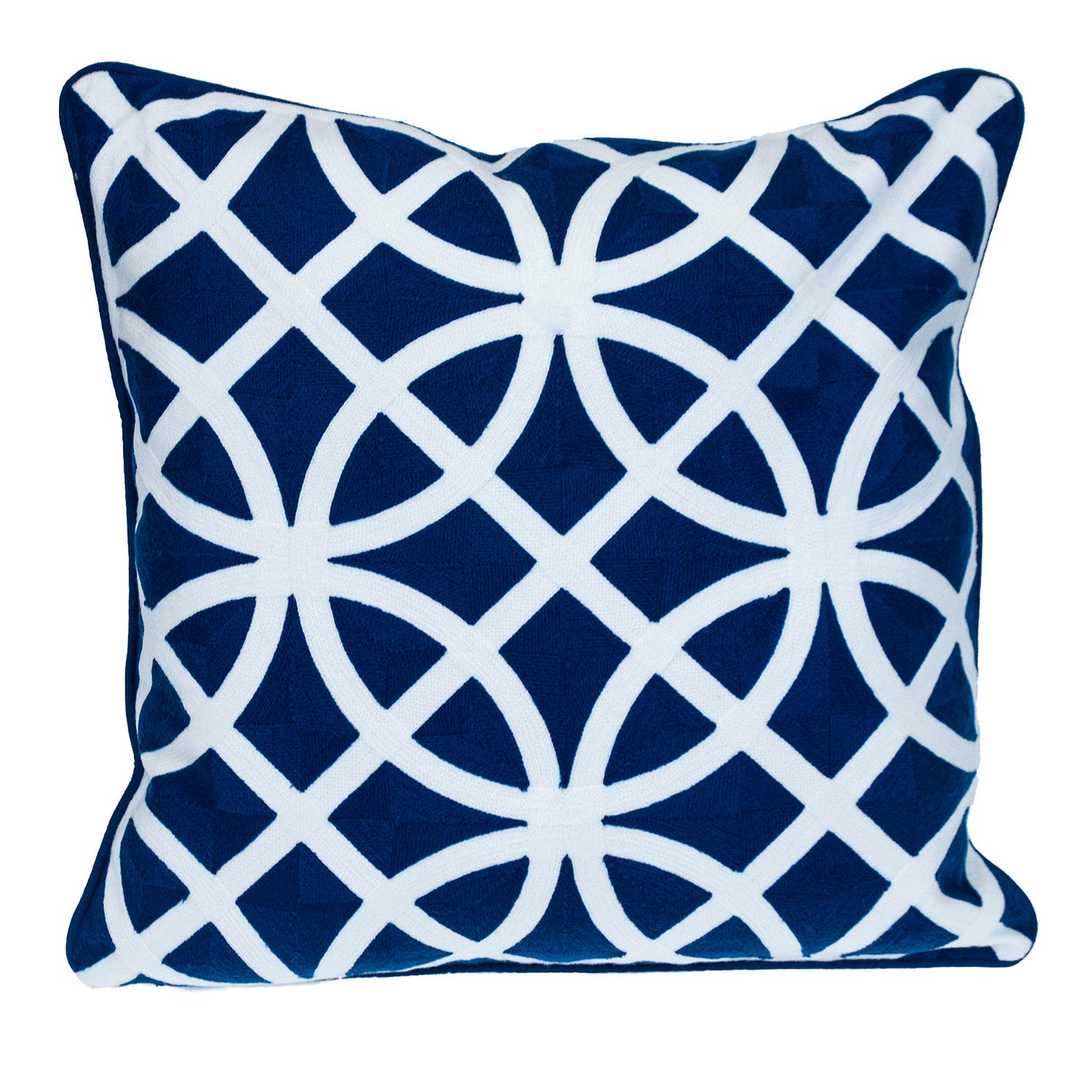 20" Blue and White Geometric Cotton Throw Pillow