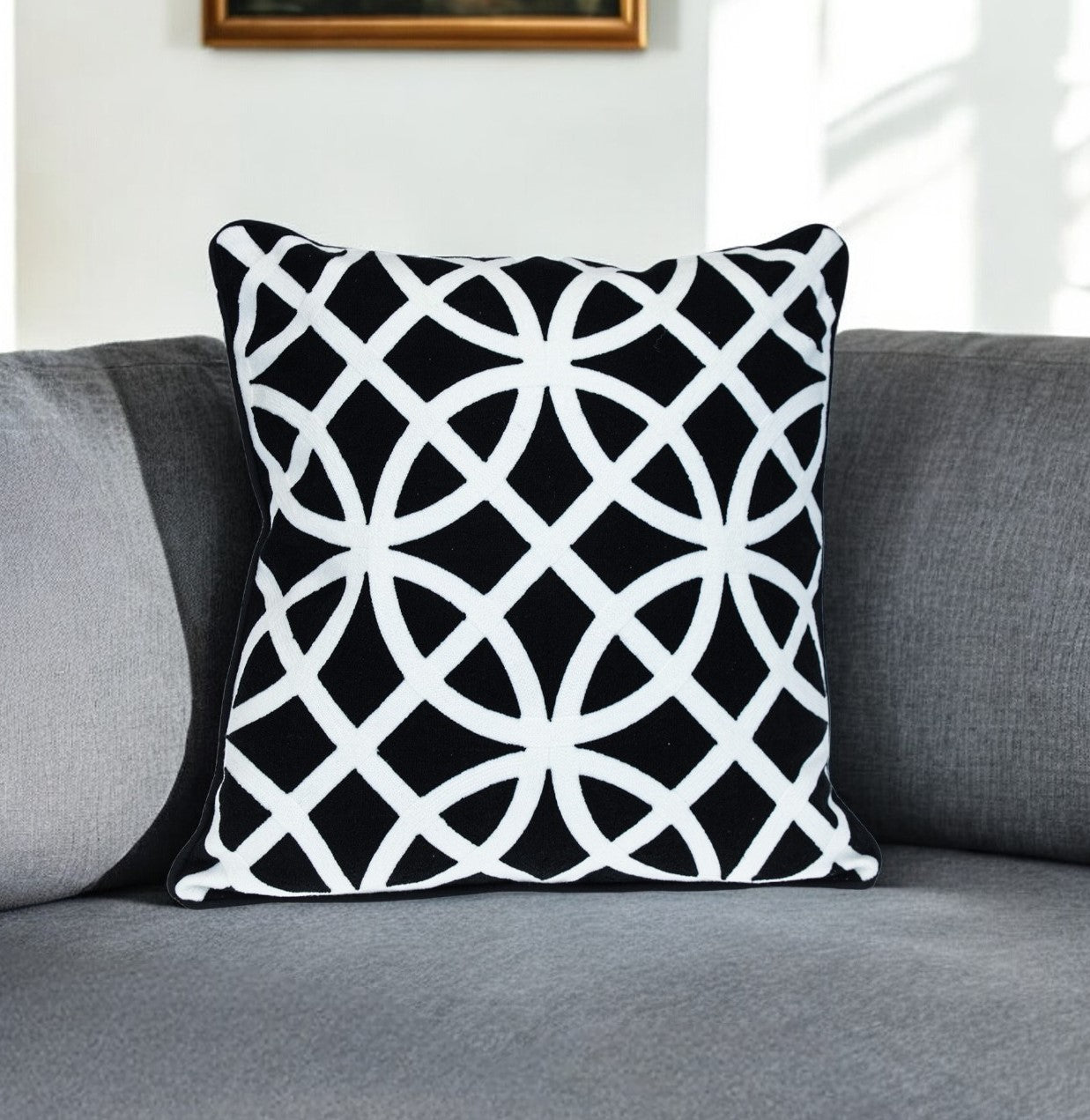 20" Black Geometric Cotton Throw Pillow