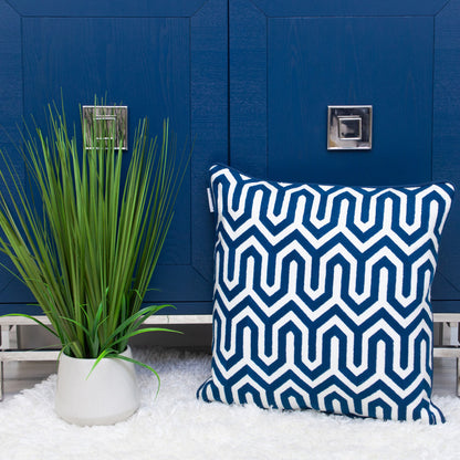 20" Blue Geometric Cotton Throw Pillow