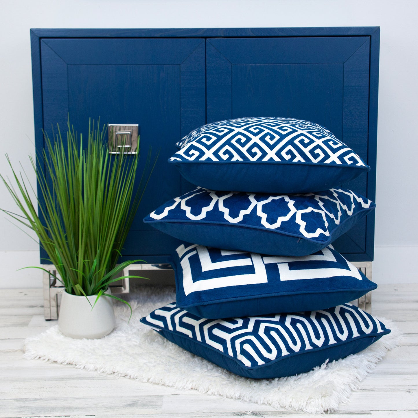 20" Blue Geometric Cotton Throw Pillow