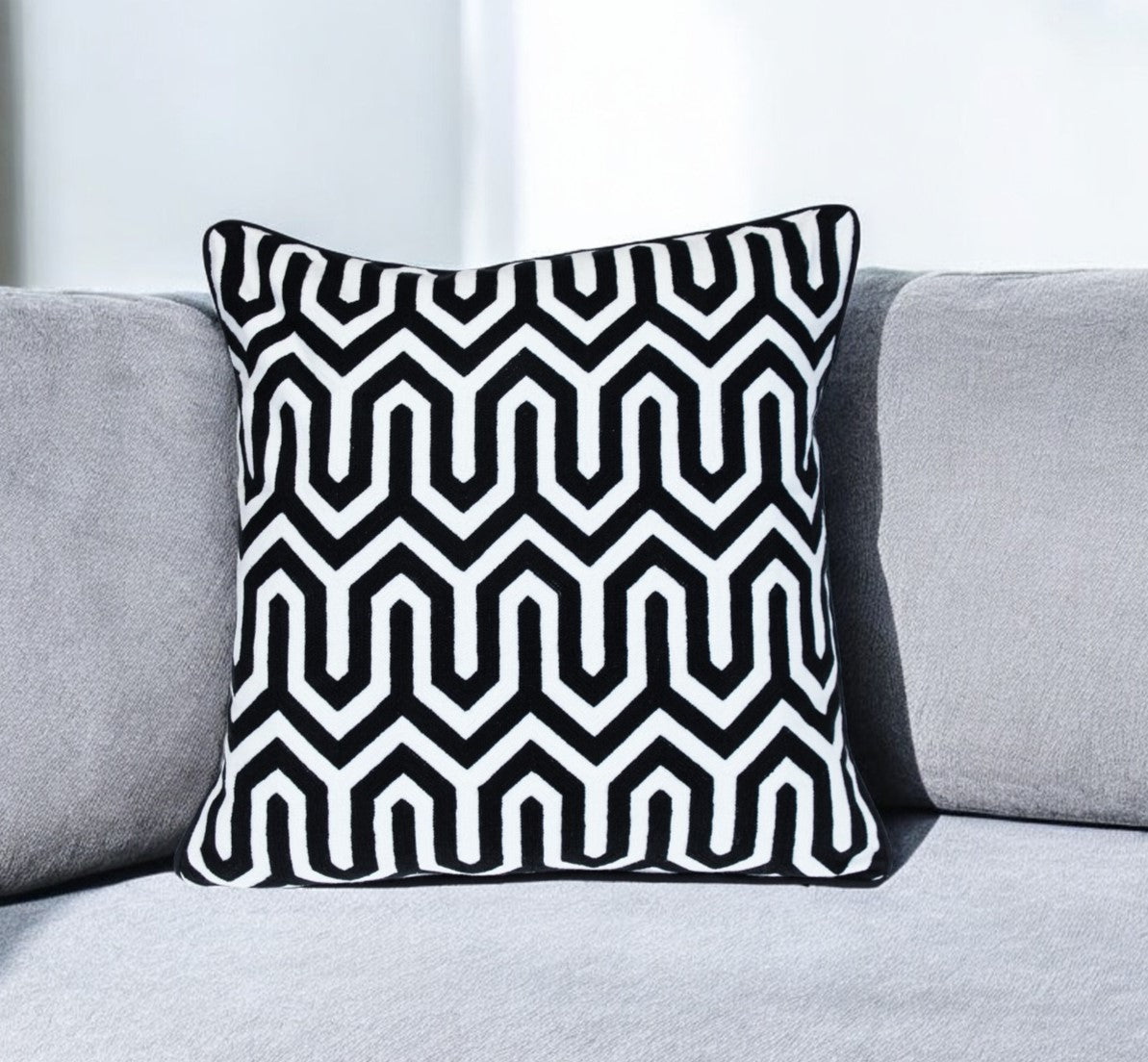 20" Black Geometric Cotton Throw Pillow