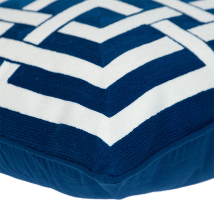 20" Blue and White Interlocking Cotton Throw Pillow