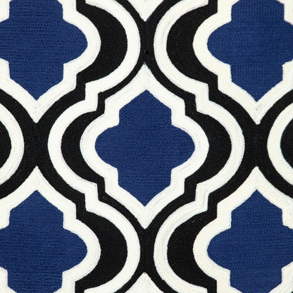 20" Blue and White Geometric Cotton Throw Pillow