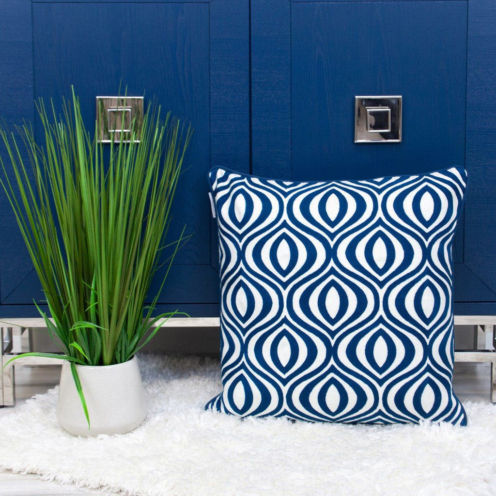 20" X 20" Blue Geometric Cotton Zippered Pillow