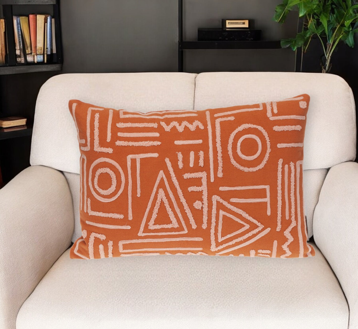 14" X 20" Pink and Orange Geometric Cotton Throw Pillow